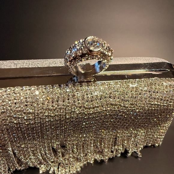 Elegant Silver Rhinestone Fringe Clutch - Picture 7 of 9